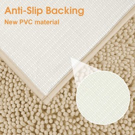 BYSURE Beige Bathroom Rug Set 3 Piece, Bath Rugs Toilet Rugs and Mats Sets, Extra Absorbent Shaggy Chenille Bathroom Mat Set Soft & Dry Bathroom Rugs Sets and Mats Sets Non Slip Washable Rugs