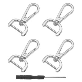QUARKZMAN Pack of 4 Swivel Carabiner Hooks with Swivel 20 mm (3/4 Inch) D Ring Removable Snap Hook Metal Lobster Clasp with Screwdriver for Making, Silver