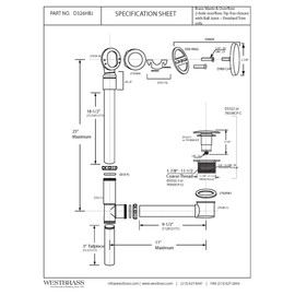 Westbrass D326HBJ-12 25" Bath Waste Assembly with Ball Joint, Tip-Toe Drain and Illusionary Overflow Faceplate, Oil Rubbed Bronze
