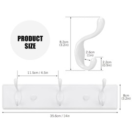 Wall Mount Coat Rack, Mounted Organizer for Closet,Entryway, Bedroom, Living Room, Heavy Duty Double Hooks Hanging Coats, Bags, Keys,14 Inch, White