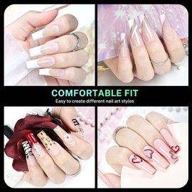 JODSONE Square Nail Tips Full Cover Gel Nails 12 Sizes 360Pcs No Curve Extra Long Straight Curved Fake Tapered for Salon Design DIY at Home