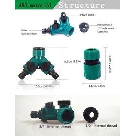 TOPWAYS 2 Way Garden Tap Connector, Garden Hose Tap Y Splitter Connector with Individual On/Off Valves, Quick Hose End Connector