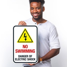 Sigo Signs, No Swimming Danger of Electric Shock Sign, 12x18 Inches, Rust Free .063 Aluminum, Fade Resistant, Made in USA