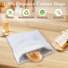 Reusable Bread Bags for Homemade Bread with TPU Lining & Proofing Bowl Cover, Organic Cotton Sourdough Bread bags for Baker Lovers (stripe)