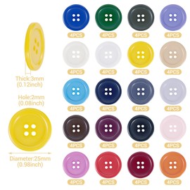 FASHEWELRY 80Pcs Resin Sewing Buttons for Crafts 1 Inch Flat Round Cute Small Craft Buttons for Sewing DIY Crafts Clothes Shirt Handmade Ornament Assorted Colors 4 Holes