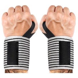 18'' Professional Wrist Wraps for Weightlifting 2PCS(IPF Approved),Heavy Duty Gym Wrist Straps for Working Out,Weight Lifting Wrist Brace,Men Women Wrist Support with Thumb Loop (Black & White Stripe)