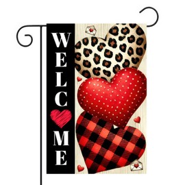 BlissYard Mother's Day Garden Flag 12x18 Inch Double Sided Love Heart Welcome Garden Flags Leopard Love Yard Flag for Wedding Anniversary Outside Outdoor Decorations