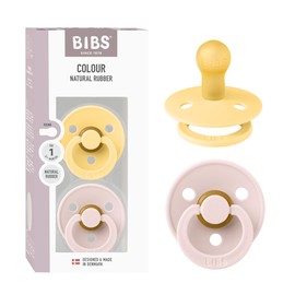 BIBS Colour Dummies, Pack of 2, BPA-Free Dummies, Binky, Round Nipple, Natural Rubber Latex, Made in Denmark, Size 1 (0-6 Months), Mushroom/Breeze
