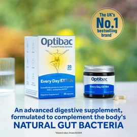 Optibac Probiotics Every Day Extra - High Strength Vegan Digestive Probiotic Supplement with 20 Billion Bacterial Cultures - 60 Capsules