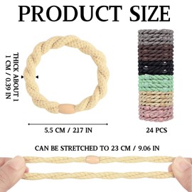 LUFFLOK 24 Pieces Braided Elastic Hair Tie, 6 Colors Hair Bobbles for Thick Curly, Soft Hair Bands for Women and Girls, No Damage Ponytail Holders Hair Accessories (24 Pieces)