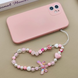 Sopopal Beaded Phone Strap Cute Pink Phone Charms Aesthetic Kawaii Bracelet Wrist Strap Lanyard String for Women (Multi Pink)