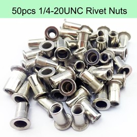 Rivet Nut, HanTof 50 Pieces 1/4-20UNC Stainless Steel Flat Head Rivnut Threaded Insert Nut, Knurled Body (1/4''-20), for Automotive Furniture Decoration Electrical and Industrial Products