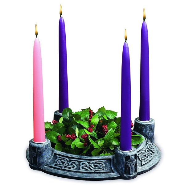 Abbey Gift (Abbey & CA Gift Celtic Knot Resin Advent Wreath W/Boxed Candle Set, 8", Multi