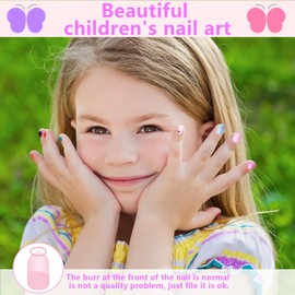 LHLZNB Store 120 Pcs Kids False Nails Press On - Children Pre-glue Short Acrylic Nail Tips with Full Cover Design, Butterfly Sparkle Mermaid Color DIY Little Girl Gift (White strawberry, Short)