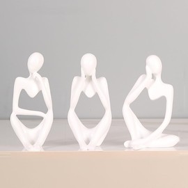 LISNSMY Thinker Statues and Abstract Art Sculpture, Sandstone Resin Thinker Statue Ornaments, Abstract Style Sculptures, Living Room Dining Desk Decorations Great Gift Ideas (3, W)