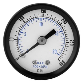 Artillery Pressure Gauge, 0-20 Bar Mini Pressure Gauge Compressed Air for Water, 0-300 PSI 1/8 Inch BSPT Thread Connection Fuel Pressure Gauge for Fuel, Air, Oil