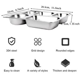 3 Pack Stainless Steel Divided Dinner Plates,Snack Serving Plate with 5 Compartment, Metal Food Trays for Kids, Picky Eaters Adults,Campers,Diet Food Portion Control
