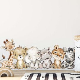 WANDKIND Animals Africa Wall Sticker Safari Children's Room V351 | Hand Drawn | Sticker Nursery | Wall Sticker Jungle with Lion Elephant Giraffe Hippo Zebra Tiger (40 x 40 cm)