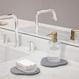 Navaris Set of 2 Diatomaceous Earth Stone Coasters Small - Diatomaceous Tray Water Absorbent - Stone Mat for Bathroom - Bathroom Mat - Grey