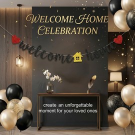 NiceNaiils Decorazioni Bentornata a Casa - Festone Welcome Home e We Missed You So Much in Cartoncino Nero e Oro Glitter, Banner per Festa di Rientro, Nuova Casa o Nascita, Facile da Appendere