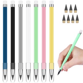 Vicloon Inkless Pencils Eternal, Pack of 7 Eternal Pencil with Eraser, with 7 Replacement Tips, Infinite Pencil, Pencil without Sharpening for Writing, Drawing, Reusable (A)