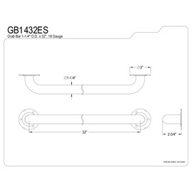 Kingston Brass GB1432ES Designer Trimscape Exposed Flange ADA 32-Inch Grab Bar with 1.25-Inch Outer Diameter, Stainless Steel
