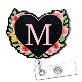 A-Z Letter Badge Reels with Retractable ID Holder, ID Holder Clip for Nurse Name Tag Card Cute Nursing Doctor Teacher Student Medical Work Office M