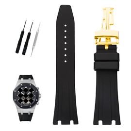 XIW Compatible for 28mm Audemars Piguet AP Royal Oak Offshore Watch 15703 15710 15400 26470 26400 Rubber Watch Band Replacement for men Silicone Wirstband Strap women Bracelet, Golden Buckle