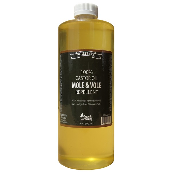 Nature’s MACE Mole & Vole Repellent 32oz Castor Oil Concentrate / Covers up to 5,000 Sq. Ft. / Keep Moles and Voles Out of Your Lawn and Garden / Safe to use Around Home & Plants Guaranteed