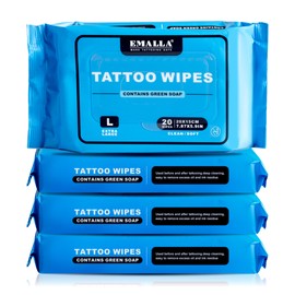 Yuelong Green Soap Tattoo Wipes 80Count L Cleaning TattooCare Wipes for During Tattooing & Aftercare Studio-Grade, Natural Formula Wipes for Tattooing, Microblading & Piercing Care (L-20Count(4 Pack))