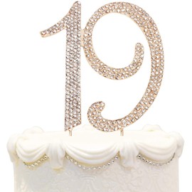 Hatcher lee Bling Crystal 19 Birthday Cake Topper - Best Keepsake | 19th Party Decorations Gold