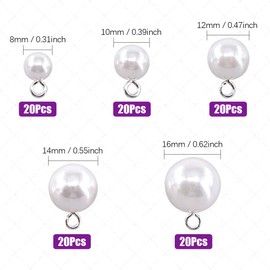 Swpeet 90Pcs 8mm 10mm 12mm 14mm 16mm White Pearl Bead Cap Half Ball Dome Metal Circle Hook Buttons Assortment Kit for Crafting Sewing Scarpbooking Scarf and Clothes