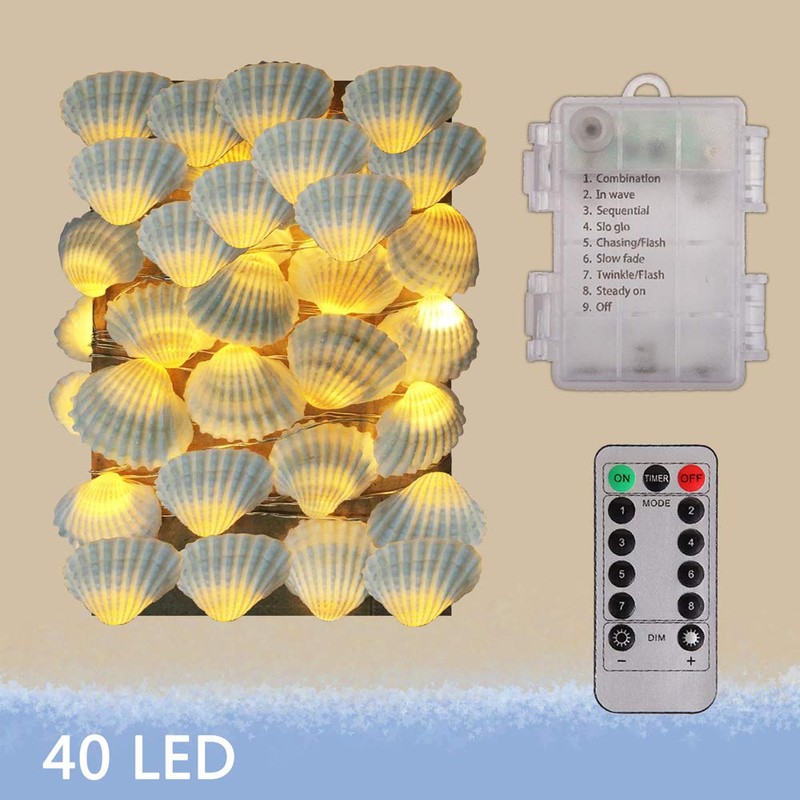 Starryfill Ocean Real Seashell 0.8"(H) 40 LED String Lights 13.85Ft