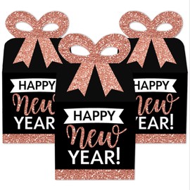 Big Dot of Happiness Rose Gold Happy New Year - Square Favor Gift Boxes - New Years Eve Party Bow Boxes - Set of 12