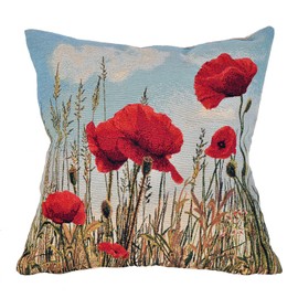 AureoMadis Floral Tapestry Throw Pillow Cover 18x18 – Red Poppy Flower Design for Couch/Living Room/Bedroom | Nature - Inspired Home Accent (Poppies in Red and Blue)