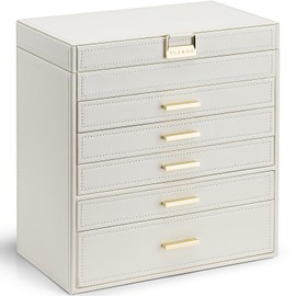 Vlando 6 Layer Large Jewelry Box - Jewelry Holder Organizer, Jewelry Box Organizer for Drawer Necklace Ring Bracelet and Watch, Birthday Gift for Loved Ones - Beige