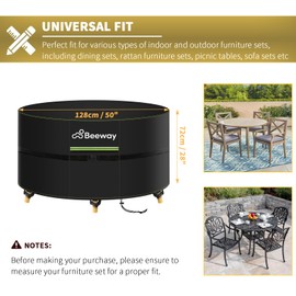 BEEWAY Garden Table Cover Round Waterproof with Air Vent, Patio Furniture Table and Chair Set Cover Outdoor - 420D Oxford Fabric, Windproof - Circular Φ128 x 72cm