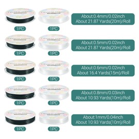 Cheriswelry 10 Rolls Crystal Elastic String Cord White Black Stretchy Bracelet String Transparent Elastic Bead Finishing Line Thread 0.4-1mm for Beading Sewing Jewelry Making Handicraft