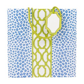 Caspari Knots And Spots Blue & Green Medium Square Gift Bags - 2 Gift Bag Included
