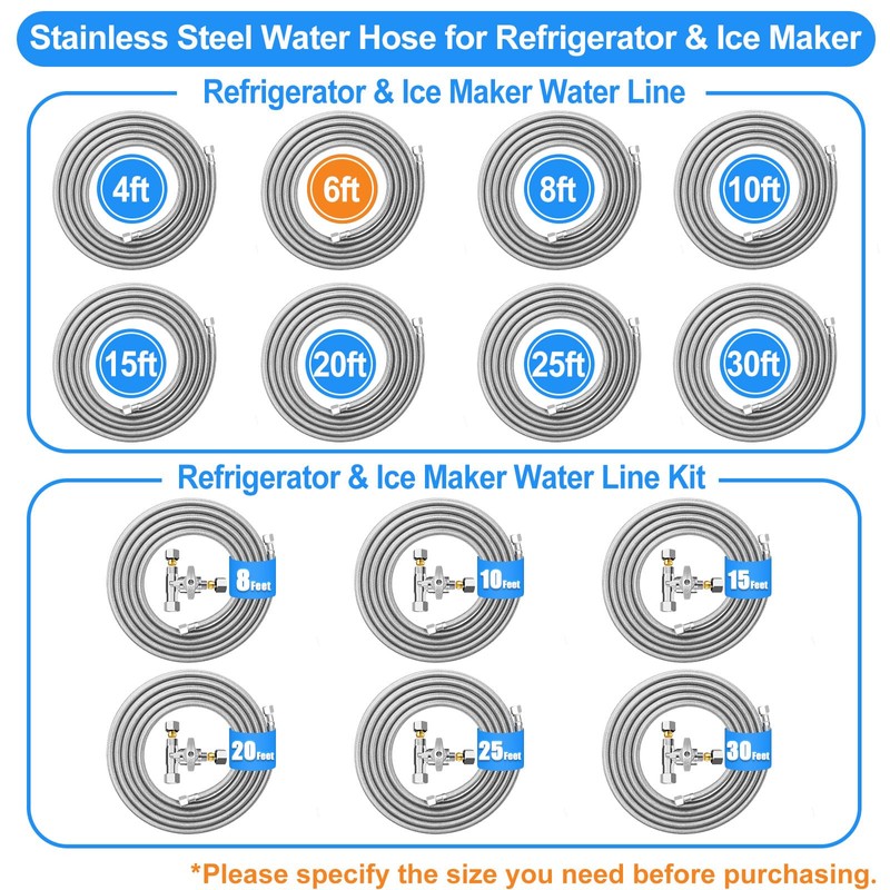 Refrigerator water line - 6 FT Premium Stainless Steel Braided