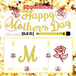 Happy Mother's Day Banner, Flower Theme Best Mom Ever Bunting Sign, Gift for Mother's Day Celebration Party Decorations Supplies, Gold Glitter
