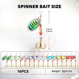 SF Fishing Lure Spinner Baits with Treble Hooks for Bass Fishing Trout Salmon Hard Metal Spinnerbaits Kit with Tackle Boxes, Kit A, 16PCS