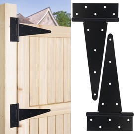 12 Inch T-Strap Gate Hinges, Heavy Duty Shed Barn Door Hinges, Black Tee Hinges for Wooden Fence, Yard Gate, Wrought Hardware Iron Rustproof (2 Pack)