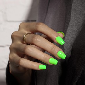 KQueenest Bright Green Press on Nails Short Coffin, Short False Nails with Glue, Solid Light Grass Green Fake Nails Press ons Ballerina, Opaque Reusable Soft Gel Stick on Nail for Women, 30 Pcs