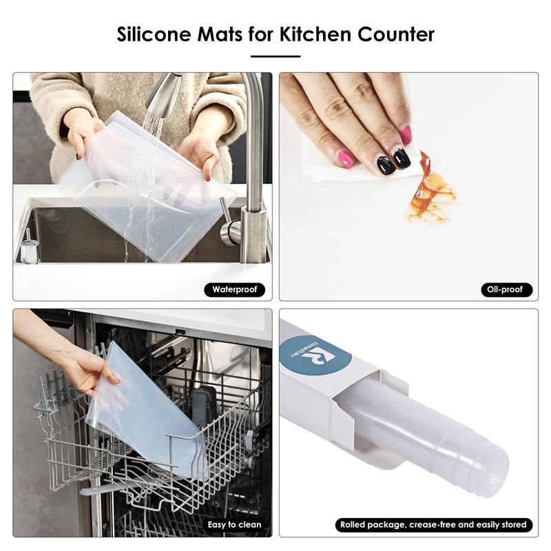 2PCS Clear Silicone Mat for Kitchen Counter 23.6" Wx15.7 L,