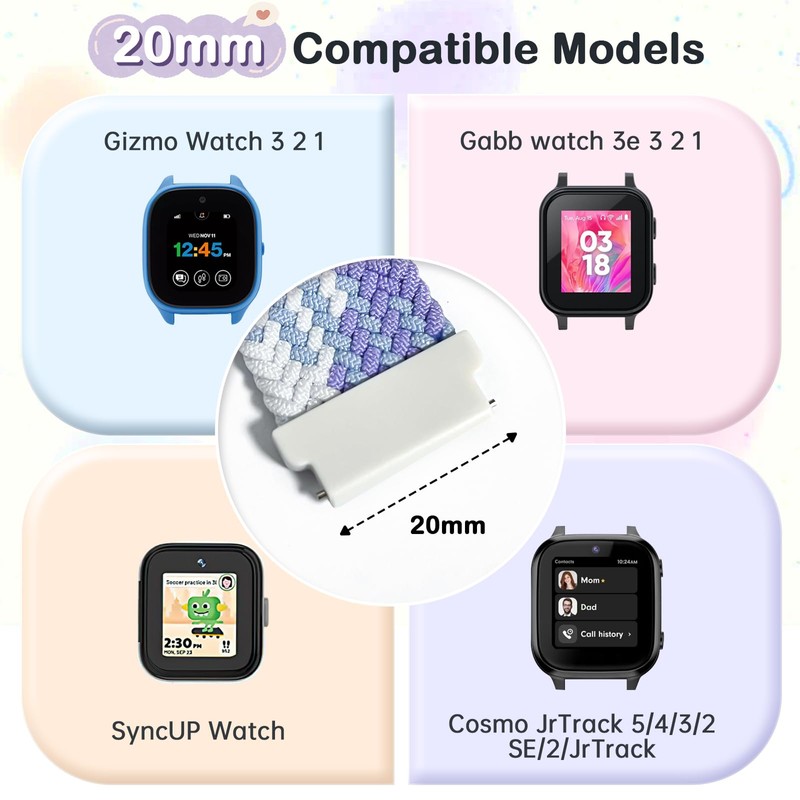3 pcs Quickfit-20mm Watch-Bands Compatible with Cosmo JrTrack 5/4/3/2 SE/2/JrTrack/Gabb