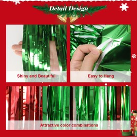 4 Pack Christmas Metallic Tinsel Foil Fringe Curtains 3.3×6.5 ft Red Green Tinsel Fringe Photo Backdrop Decor Streamer for Christmas New Year Ugly Sweater Birthday Wedding Holiday Party Decorations