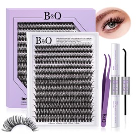 B&Q Wispy Cluster Lashes Kit 280PCS D Curl 40D Mixed 9-16mm Natural Eyelash Clusters with Bond & Seal Lash Glue, Tweezers, Reusable DIY Extensions for Beginners​