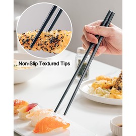 Lovingly Yours 10 Pairs Fiberglass Chopsticks Reusable, 9.5-Inch Chopsticks Dishwasher Safe, Non-Slip, Black