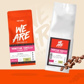 Coffee Beans 227g Bag, Whole Bean Coffee, Italian Vanilla Flavoured Coffee Beans, Arabica, Dark Roast Fresh Coffee, Single Origin (We Are Coffee Co)